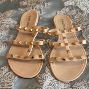 Wild Diva Nude Sandals with Gold Studs